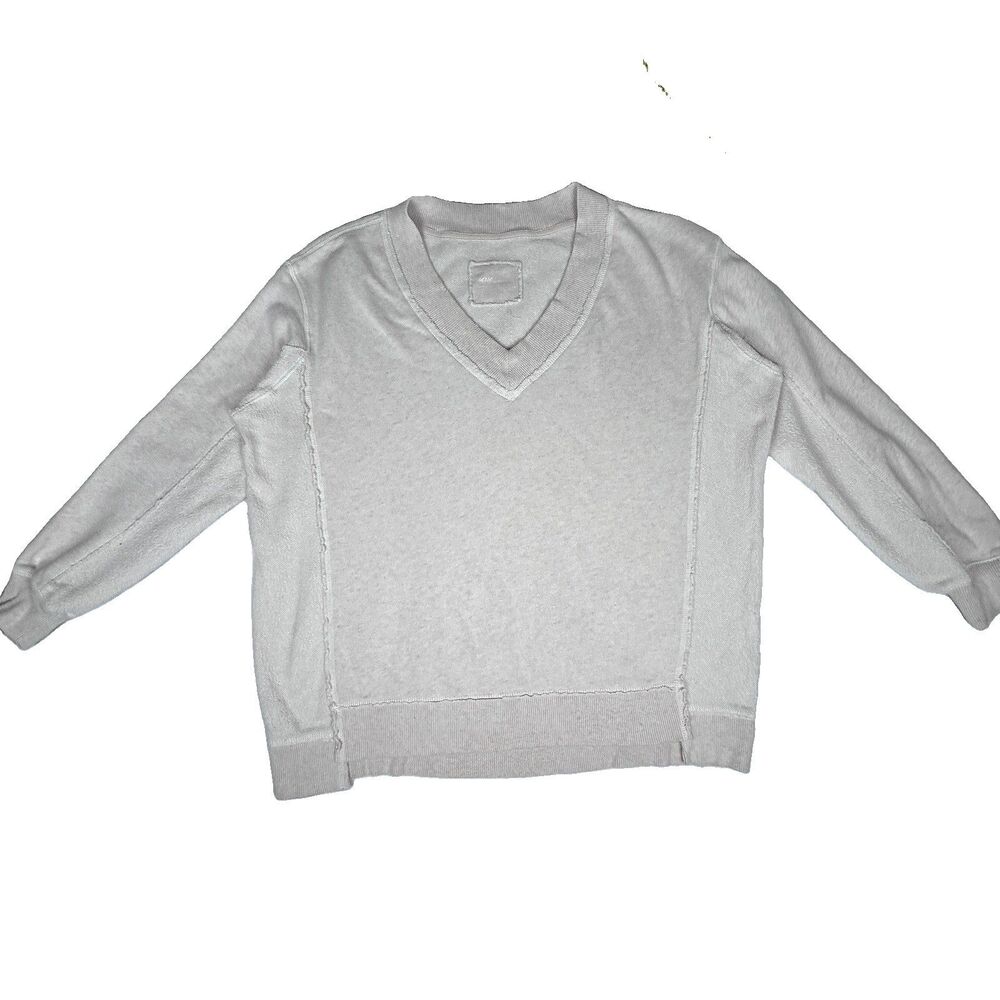 Aerie White Oversized distressed V-neck  oversize pieced Sweatshirt  Women's XXS